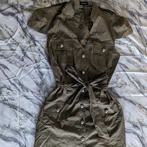 Army Green button up dress with cap sleeves (army Halloween costume or cosplay)